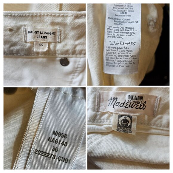 Madewell Womens Baggy Straight Jeans High Waist Size 30 Off-White Button Fly - Picture 11 of 11